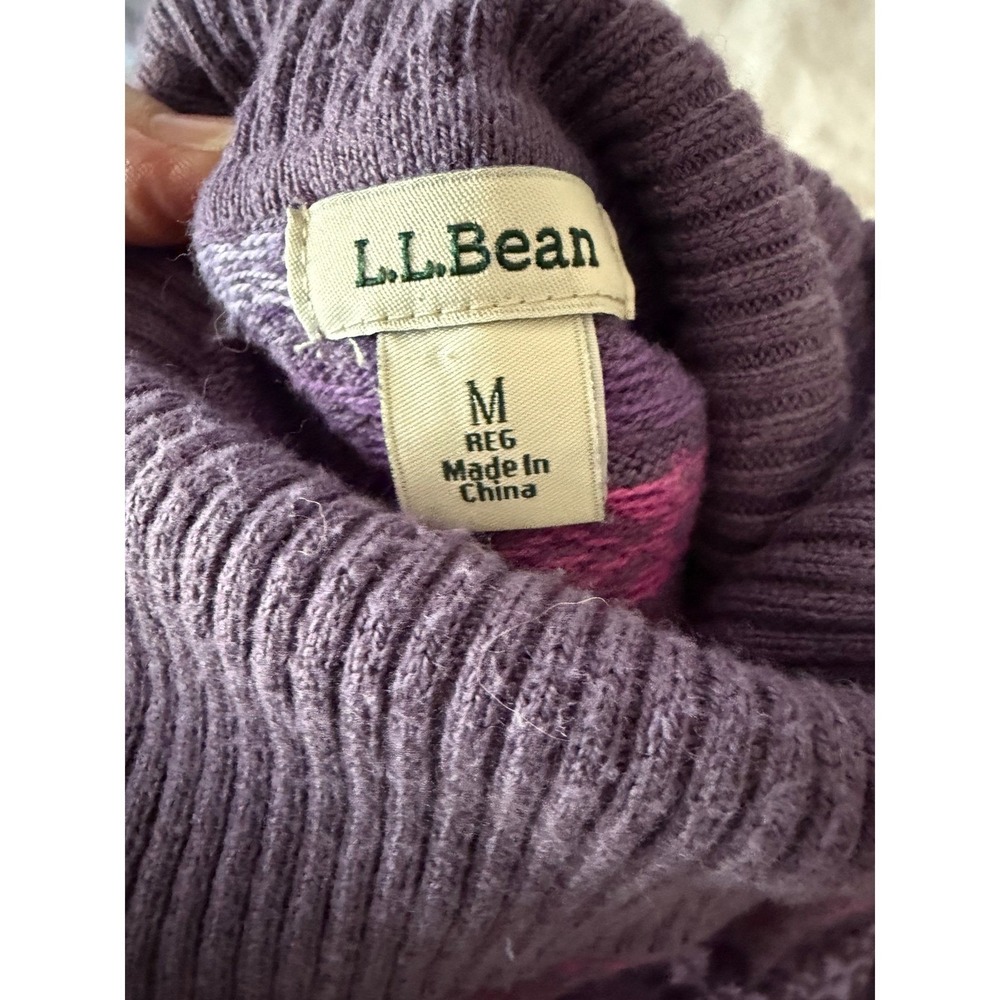 L.L. Bean Fair Isle Turtleneck Sweater M Pink Purple Cotton Cashmere Grandma‎ - Picture 8 of 11